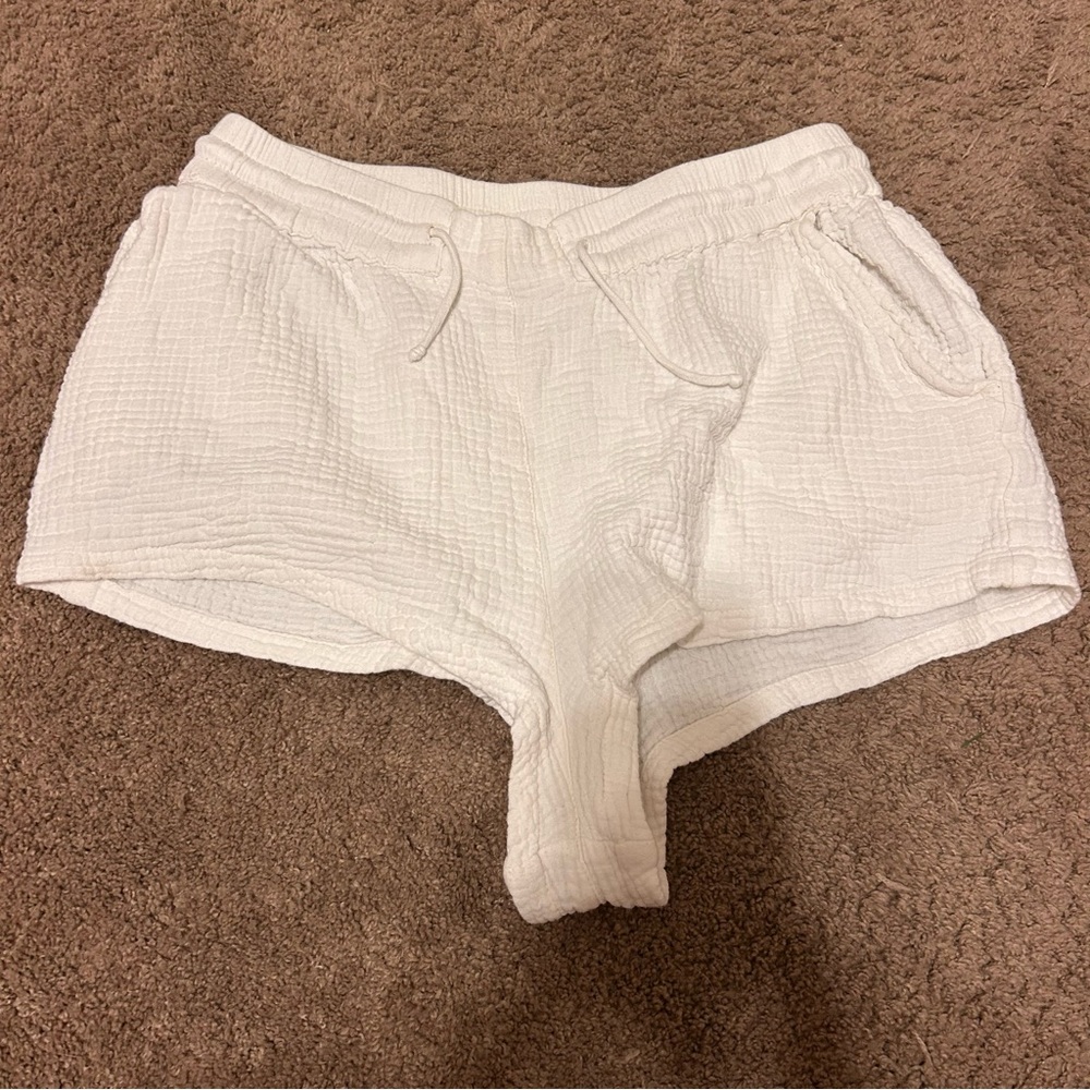 White linen shorts